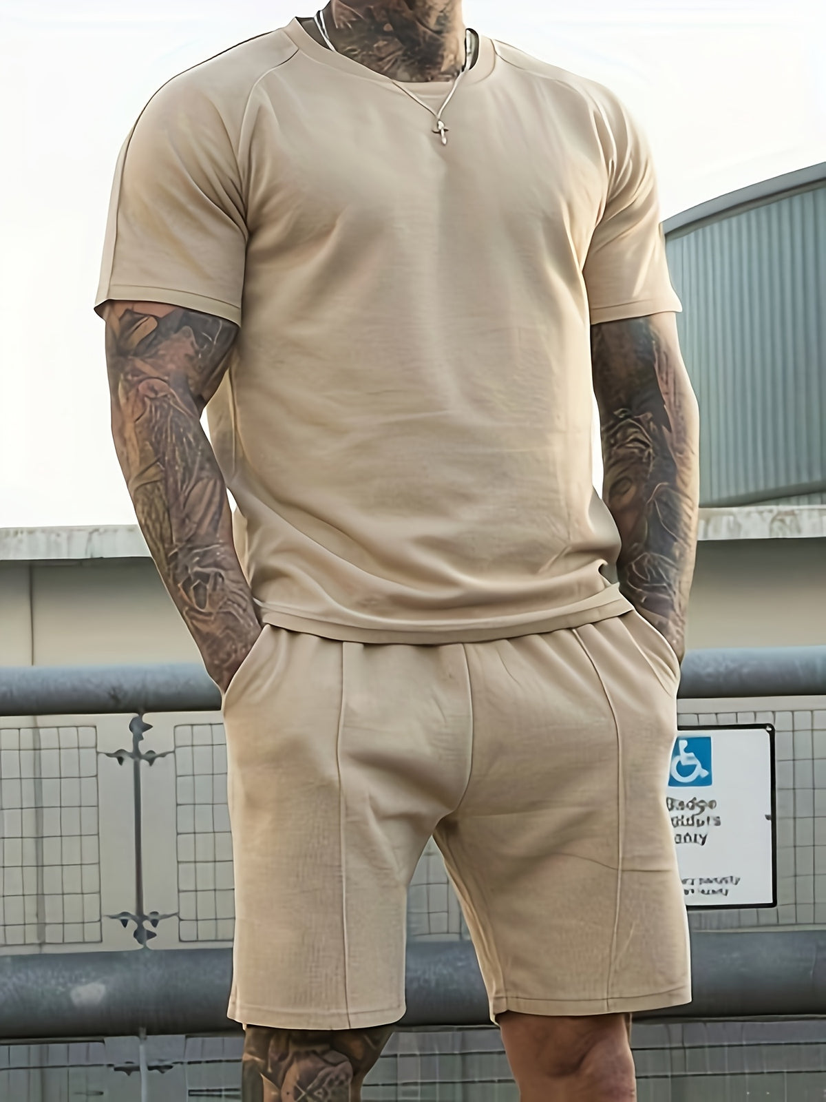 Traje casual multicolor para hombre, conjunto de dos piezas, sencillo y cómodo, para uso diario.
