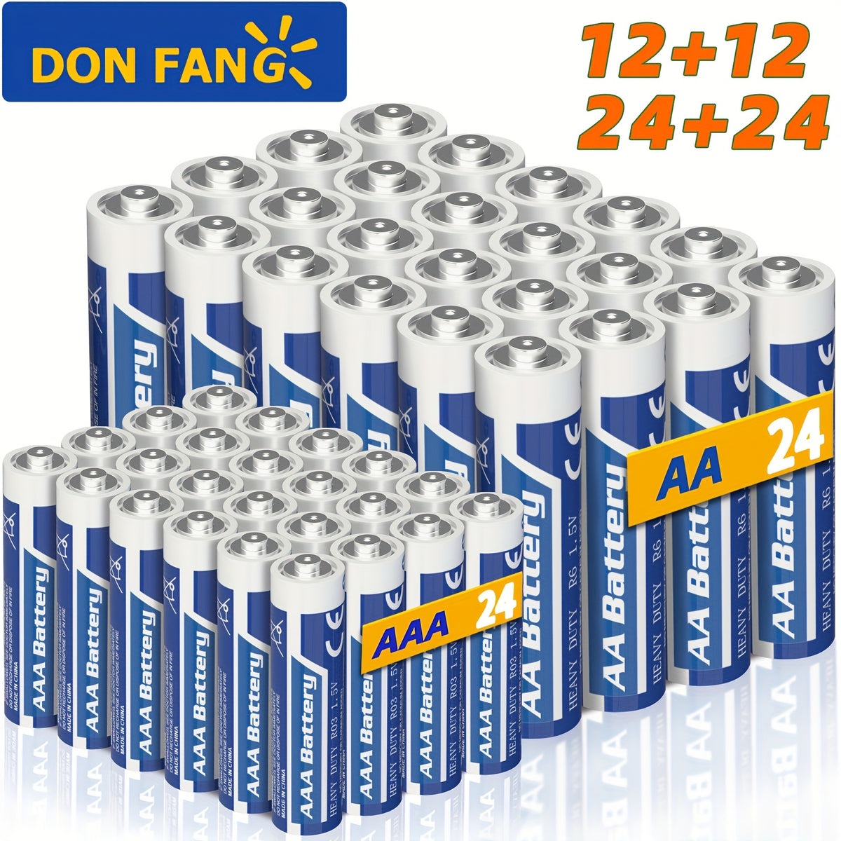 Pilas combinadas Donfang AAA+AA 48/24 piezas, pila de carbono de 1,5 V, aptas para teclados, relojes, mandos a distancia, con una vida útil de 3 años, pilas para decoración de Halloween, pilas para Navidad.
