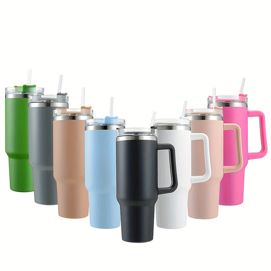 Vaso de acero inoxidable de 1,2 litros con asa y tapa con pajita, taza térmica de viaje para deportes, fitness y actividades al aire libre, reutilizable para coche, botella de agua de gran capacidad (1,2 litros), varios colo