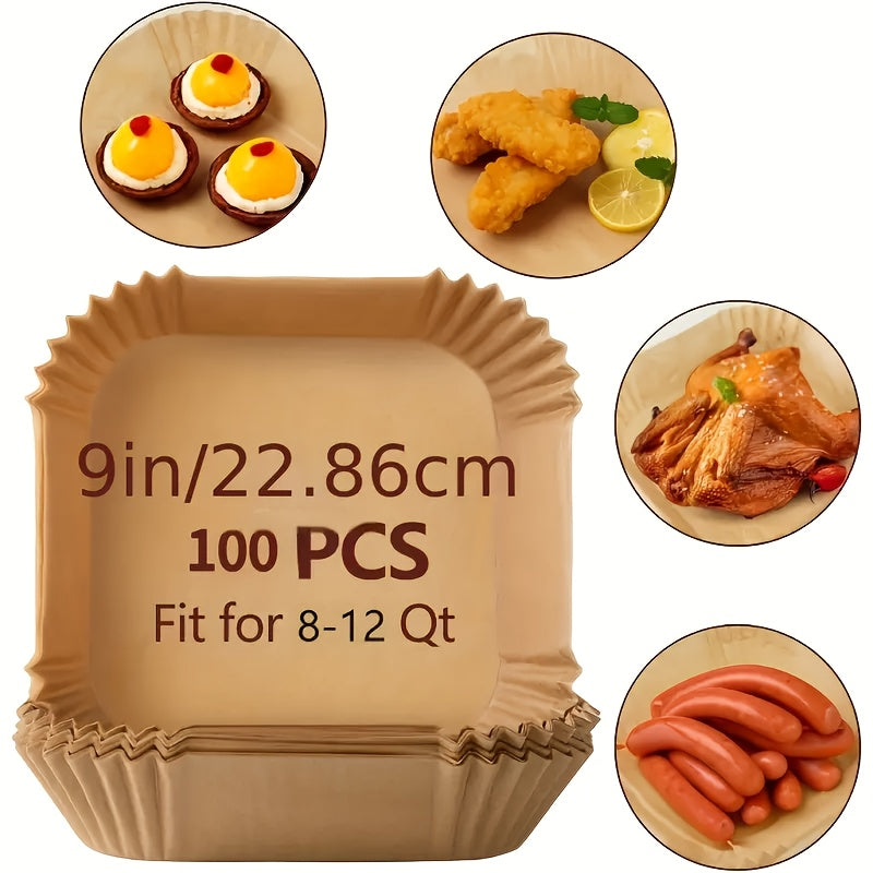 [Antiadherente | Freidora de aire] 100 láminas antiadherentes para freidora de aire | Hojas de papel marrón para hornear, asar y usar en microondas - Fáciles de limpiar, cocina saludable, perfectas para cocinas domésticas